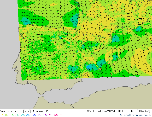 Surface wind Arome 01 We 05.06.2024 18 UTC