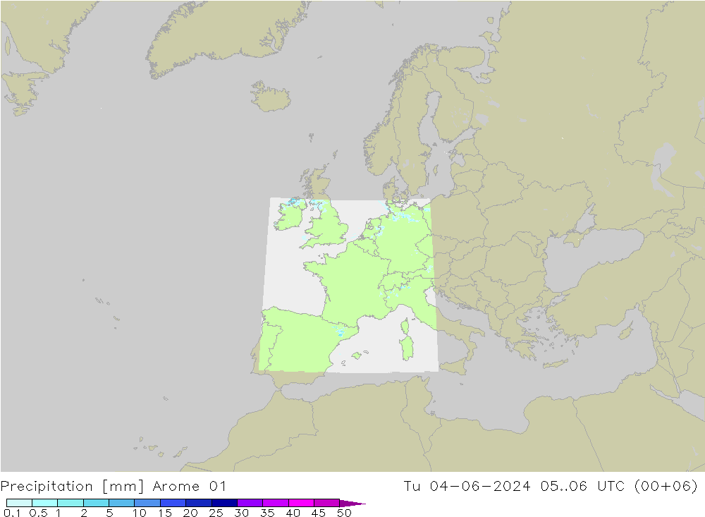 降水 Arome 01 星期二 04.06.2024 06 UTC