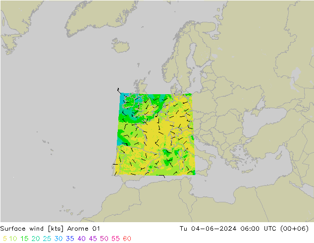 Rüzgar 10 m Arome 01 Sa 04.06.2024 06 UTC