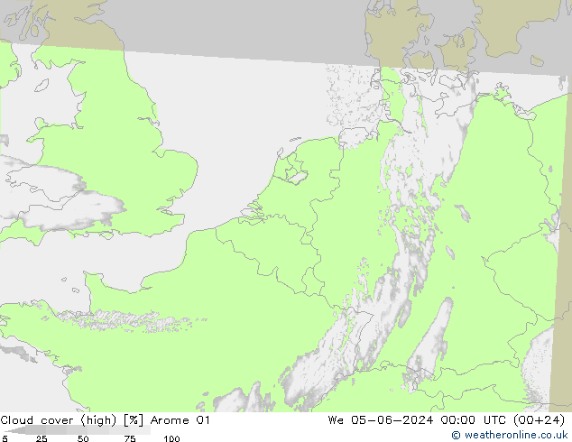 Nubes altas Arome 01 mié 05.06.2024 00 UTC