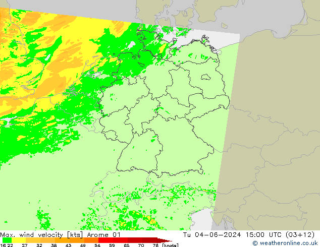 Max. wind velocity Arome 01 вт 04.06.2024 15 UTC