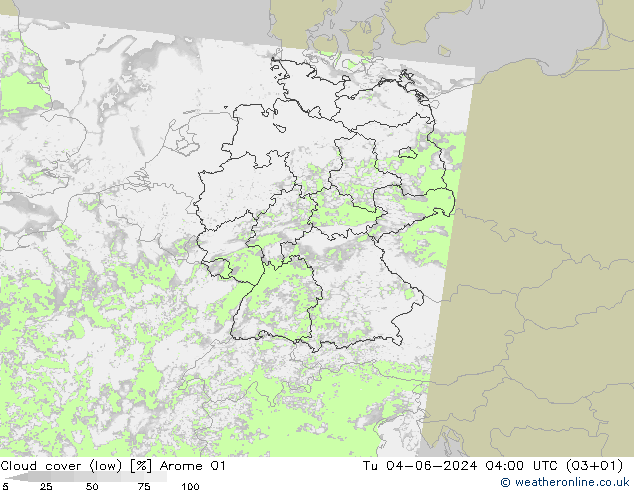 Wolken (tief) Arome 01 Di 04.06.2024 04 UTC