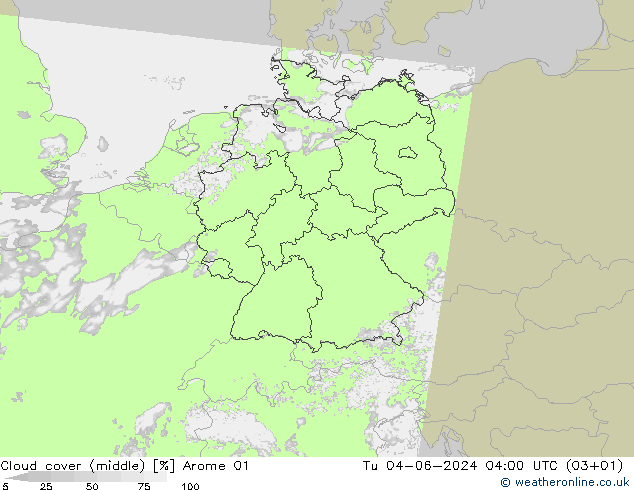 Cloud cover (middle) Arome 01 Tu 04.06.2024 04 UTC