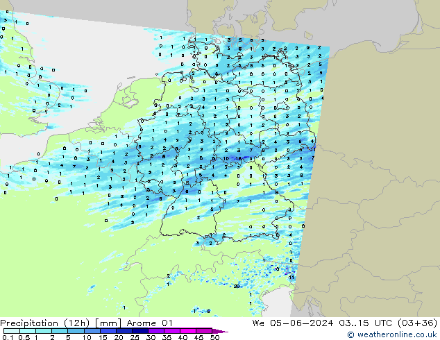 Precipitation (12h) Arome 01 We 05.06.2024 15 UTC
