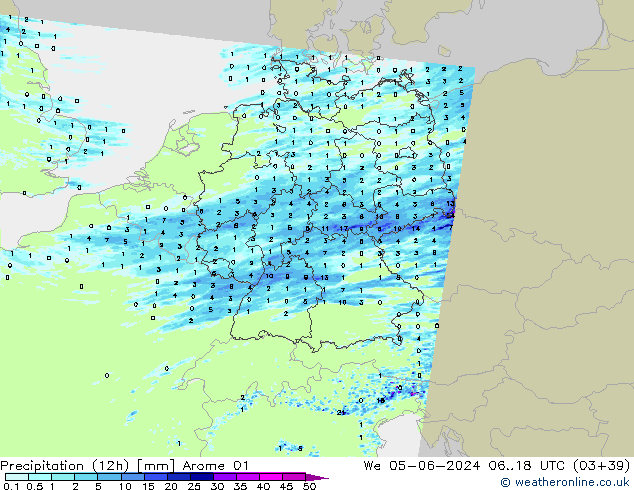 Precipitation (12h) Arome 01 We 05.06.2024 18 UTC