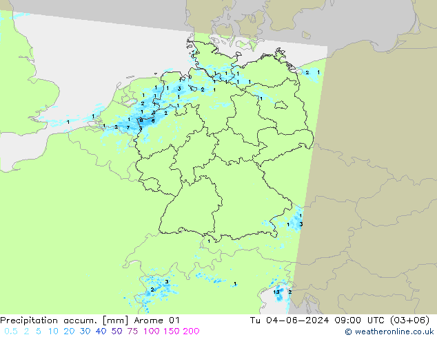 Precipitation accum. Arome 01 wto. 04.06.2024 09 UTC