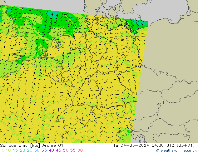 Surface wind Arome 01 Tu 04.06.2024 04 UTC