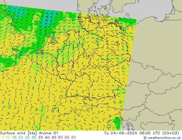 Surface wind Arome 01 Tu 04.06.2024 06 UTC