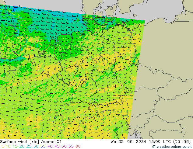 Surface wind Arome 01 We 05.06.2024 15 UTC