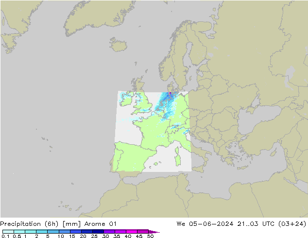 Précipitation (6h) Arome 01 mer 05.06.2024 03 UTC