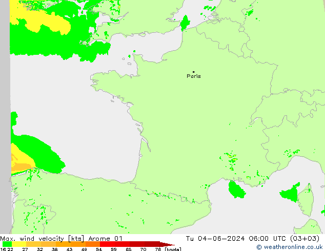 Maks. Rüzgar Hızı Arome 01 Sa 04.06.2024 06 UTC