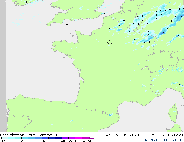 Precipitazione Arome 01 mer 05.06.2024 15 UTC