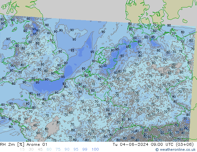 RH 2m Arome 01 mar 04.06.2024 09 UTC