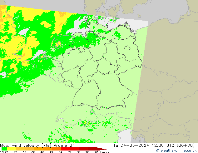 Max. wind velocity Arome 01 mar 04.06.2024 12 UTC