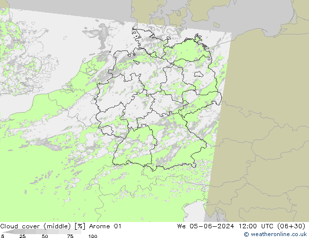 Bewolking (Middelb.) Arome 01 wo 05.06.2024 12 UTC