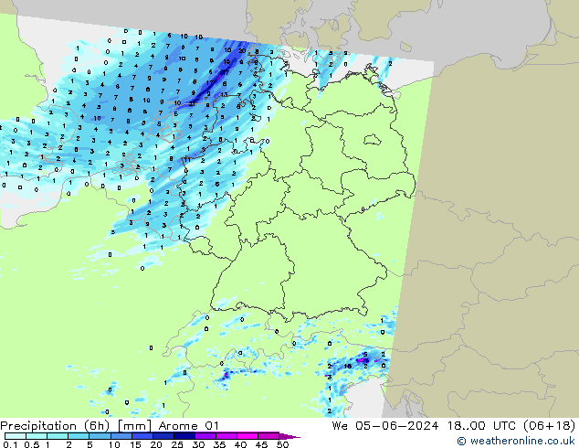 Precipitation (6h) Arome 01 St 05.06.2024 00 UTC