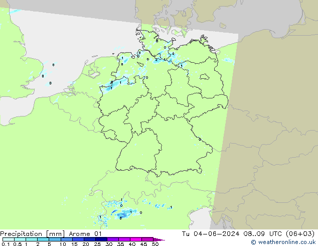 Niederschlag Arome 01 Di 04.06.2024 09 UTC