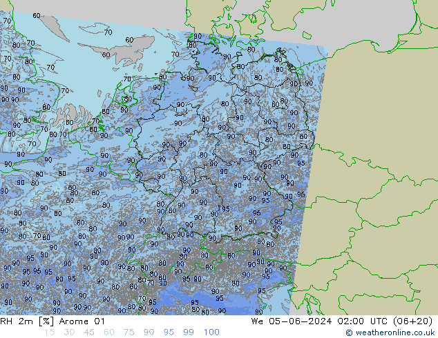 RH 2m Arome 01 Mi 05.06.2024 02 UTC