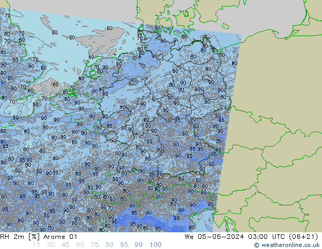 RH 2m Arome 01 Mi 05.06.2024 03 UTC