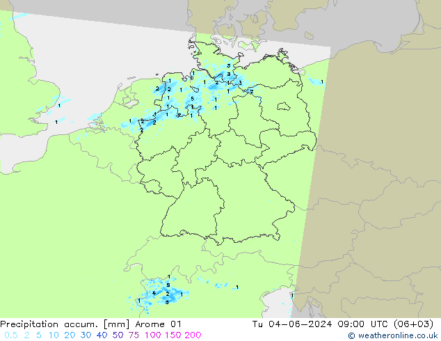 Precipitation accum. Arome 01 wto. 04.06.2024 09 UTC