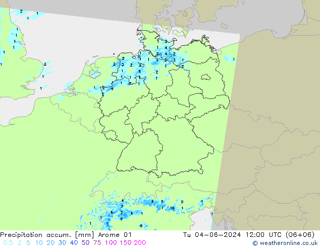 Nied. akkumuliert Arome 01 Di 04.06.2024 12 UTC