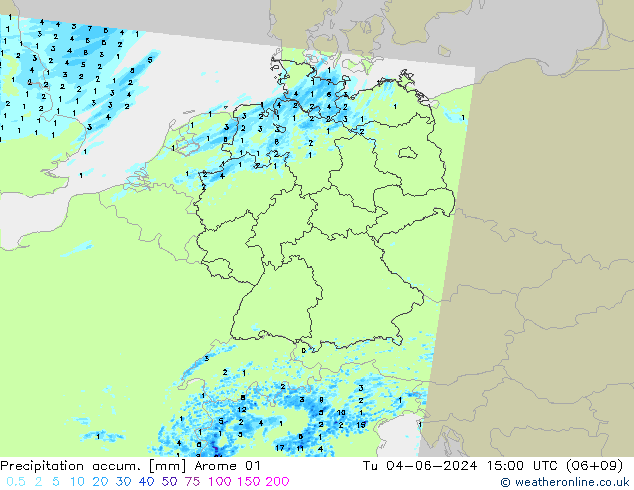 Precipitation accum. Arome 01 Tu 04.06.2024 15 UTC