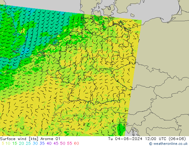 Vento 10 m Arome 01 Ter 04.06.2024 12 UTC