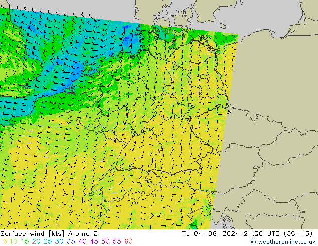 Vento 10 m Arome 01 Ter 04.06.2024 21 UTC