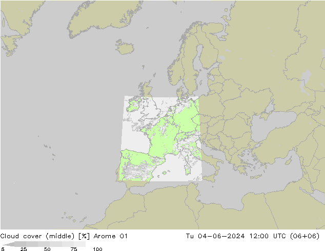 Cloud cover (middle) Arome 01 Tu 04.06.2024 12 UTC