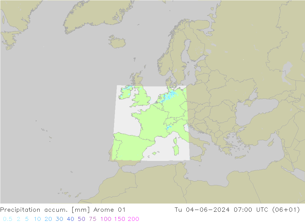 Precipitation accum. Arome 01 wto. 04.06.2024 07 UTC