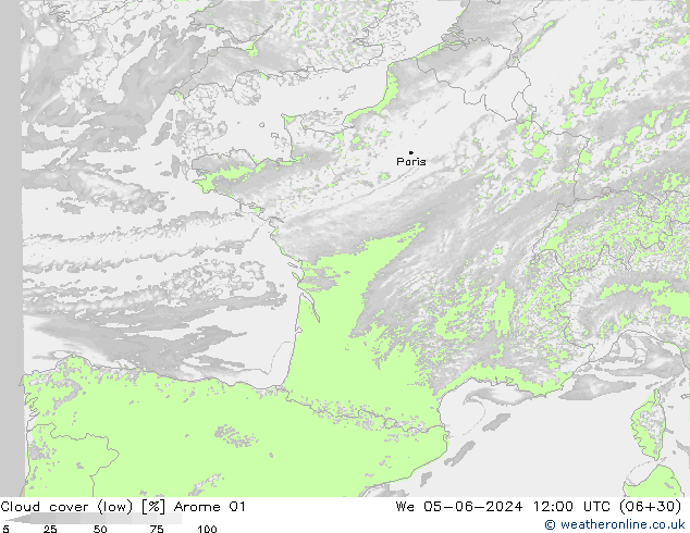 Nubes bajas Arome 01 mié 05.06.2024 12 UTC