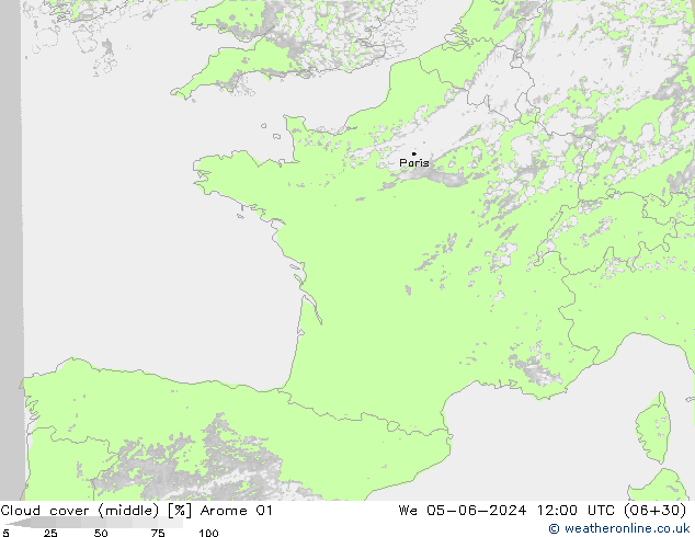 zachmurzenie (środk.) Arome 01 śro. 05.06.2024 12 UTC