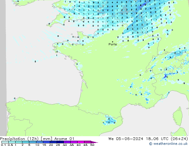 осадки (12h) Arome 01 ср 05.06.2024 06 UTC