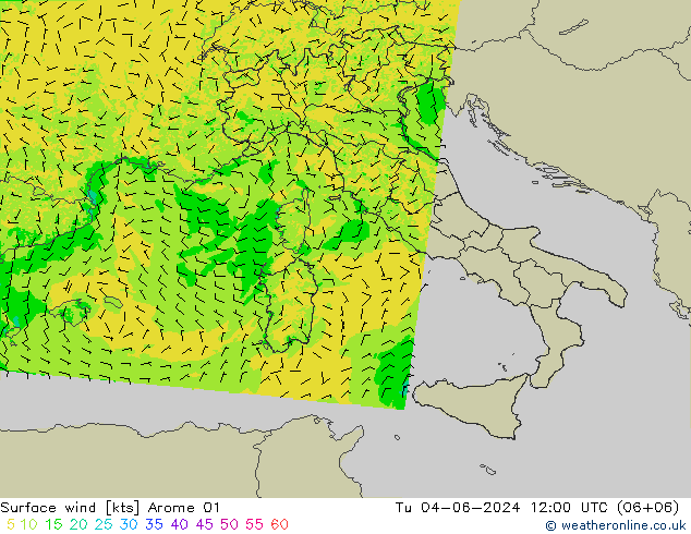 Wind 10 m Arome 01 di 04.06.2024 12 UTC