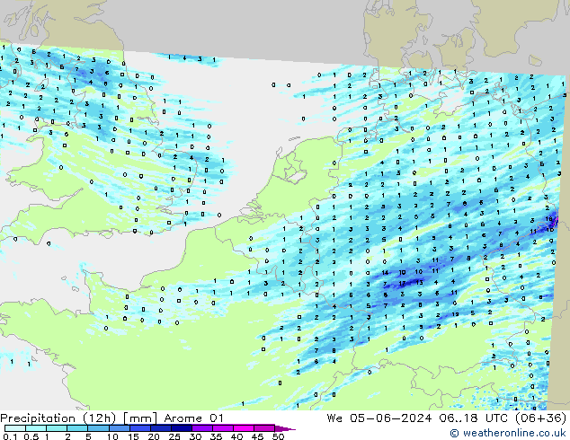 Nied. akkumuliert (12Std) Arome 01 Mi 05.06.2024 18 UTC