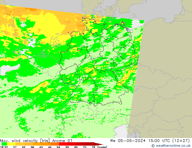 Max. wind velocity Arome 01 mer 05.06.2024 15 UTC