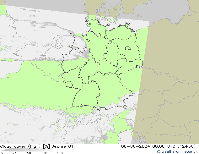 Cloud cover (high) Arome 01 Th 06.06.2024 00 UTC