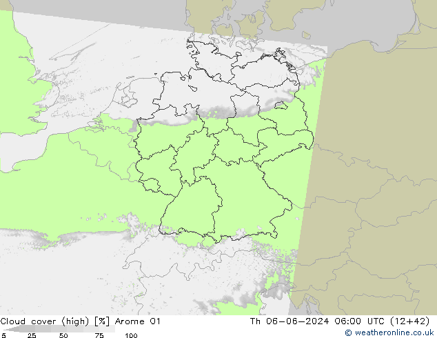 zachmurzenie (wysokie) Arome 01 czw. 06.06.2024 06 UTC