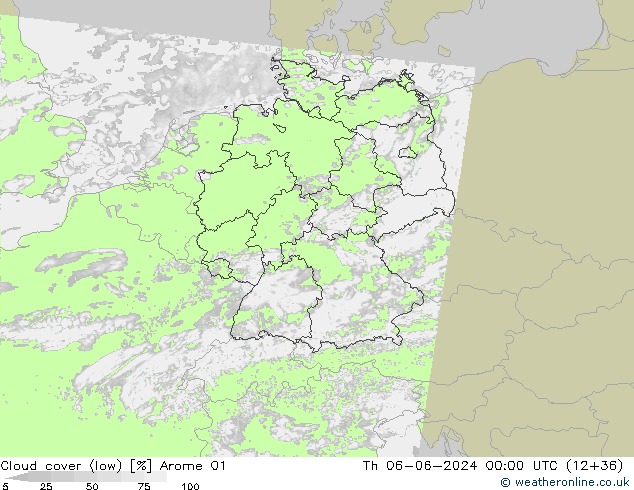 Bewolking (Laag) Arome 01 do 06.06.2024 00 UTC