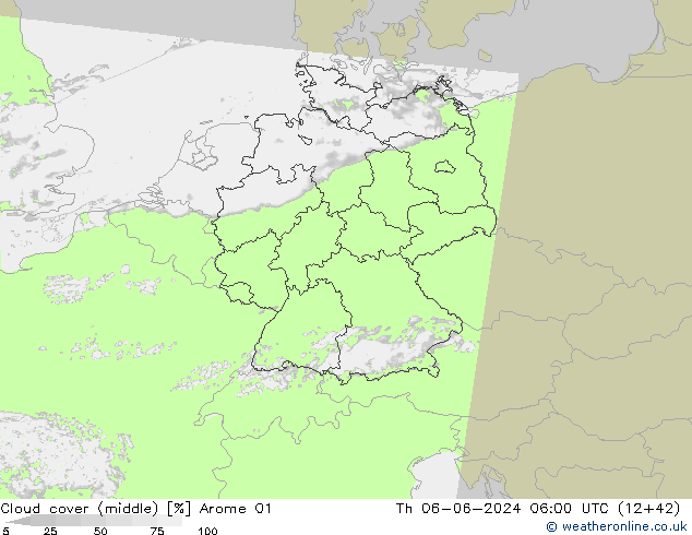 Cloud cover (middle) Arome 01 Th 06.06.2024 06 UTC