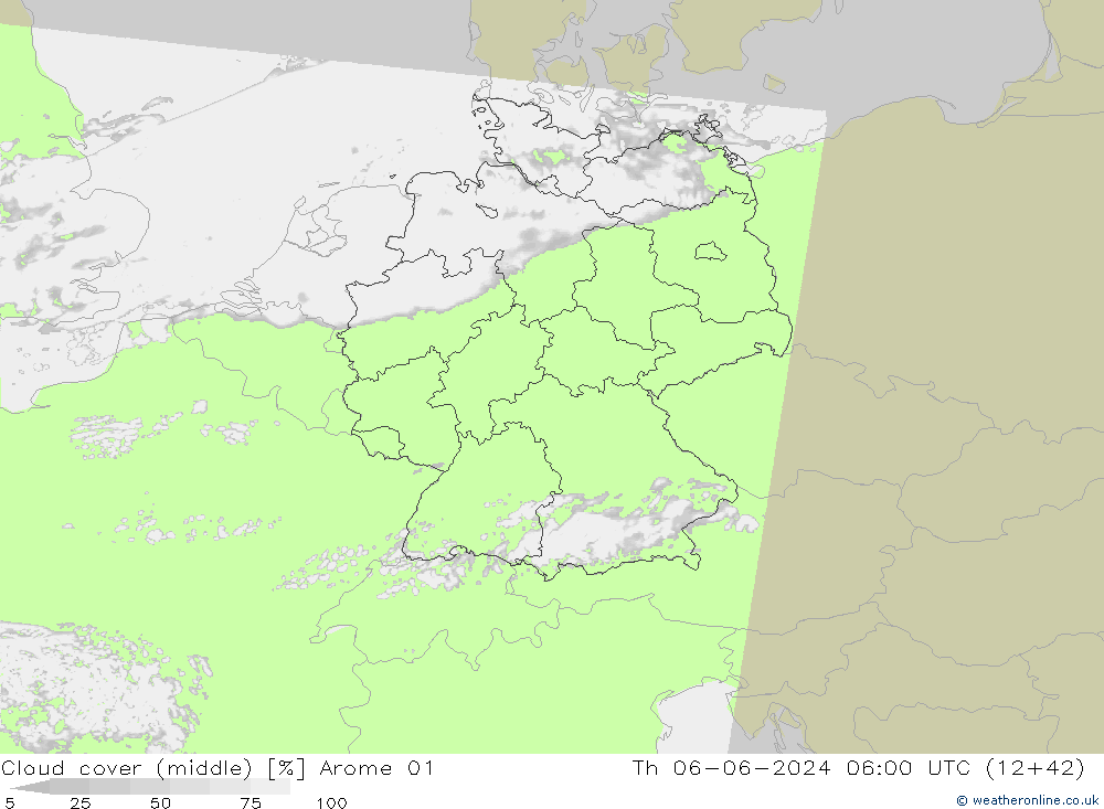 Cloud cover (middle) Arome 01 Th 06.06.2024 06 UTC