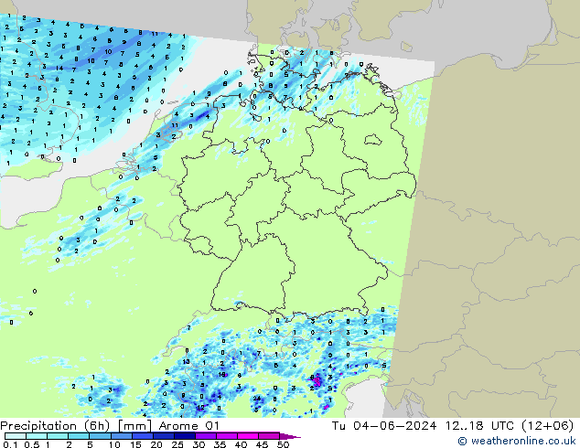 Yağış (6h) Arome 01 Sa 04.06.2024 18 UTC
