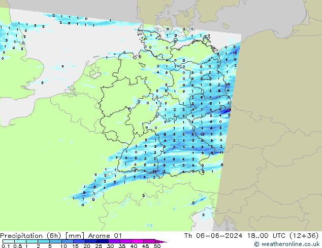 Nied. akkumuliert (6Std) Arome 01 Do 06.06.2024 00 UTC