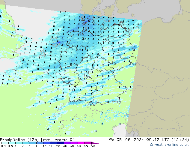 Precipitación (12h) Arome 01 mié 05.06.2024 12 UTC