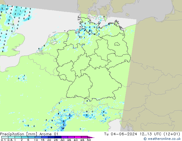 Precipitation Arome 01 Tu 04.06.2024 13 UTC