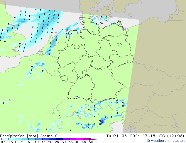 Niederschlag Arome 01 Di 04.06.2024 18 UTC