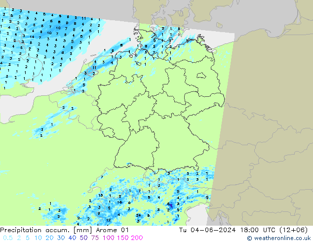 Precipitation accum. Arome 01 mar 04.06.2024 18 UTC
