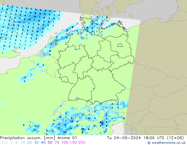 Precipitación acum. Arome 01 mar 04.06.2024 18 UTC