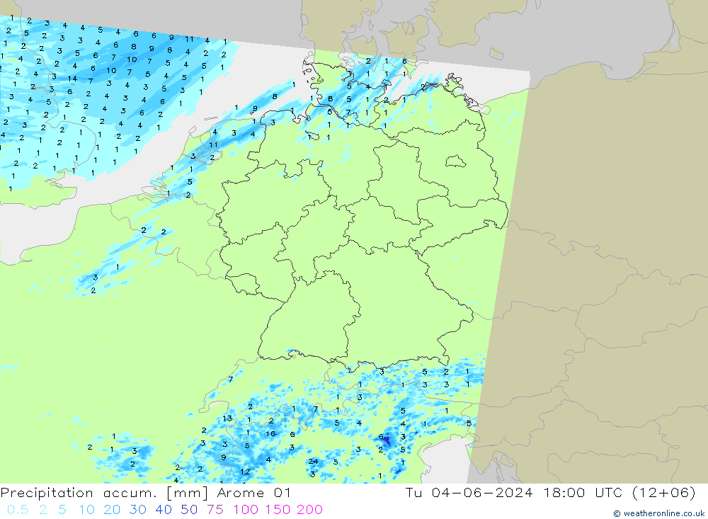 Precipitation accum. Arome 01  04.06.2024 18 UTC