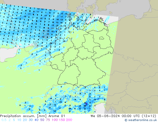 Precipitation accum. Arome 01 śro. 05.06.2024 00 UTC